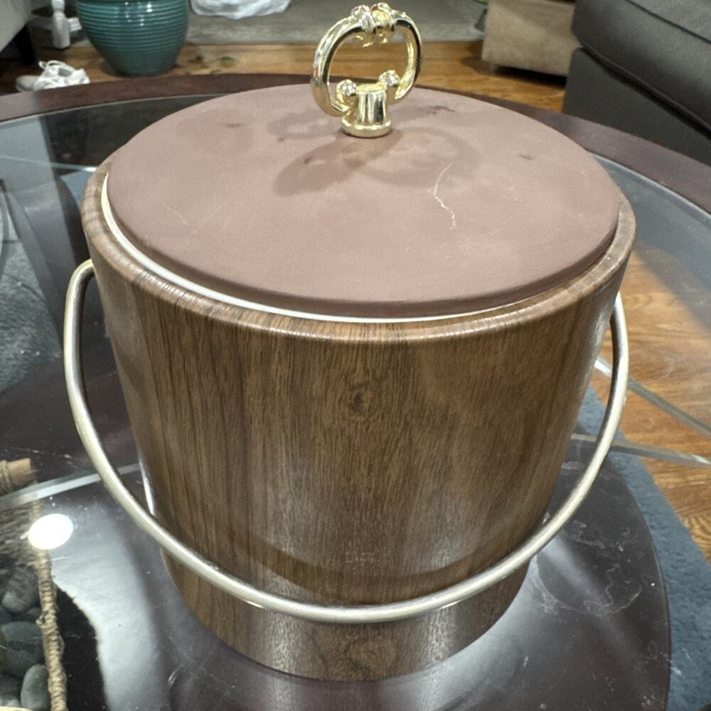 Vintage MCM Faux Wood Grain Ice Bucket 60’s-70’s